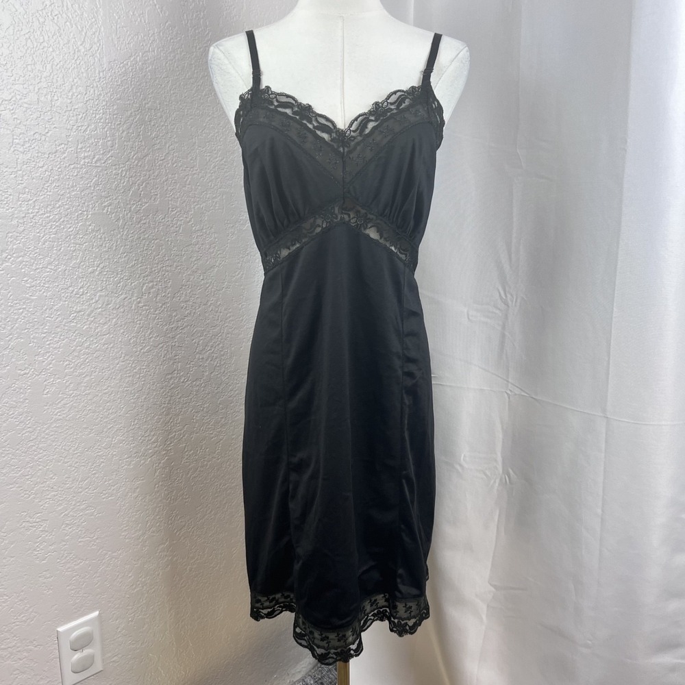 Vintage Slip Knee Length Dress Womens L/XL Black Babydoll Sheer Romantic Goth